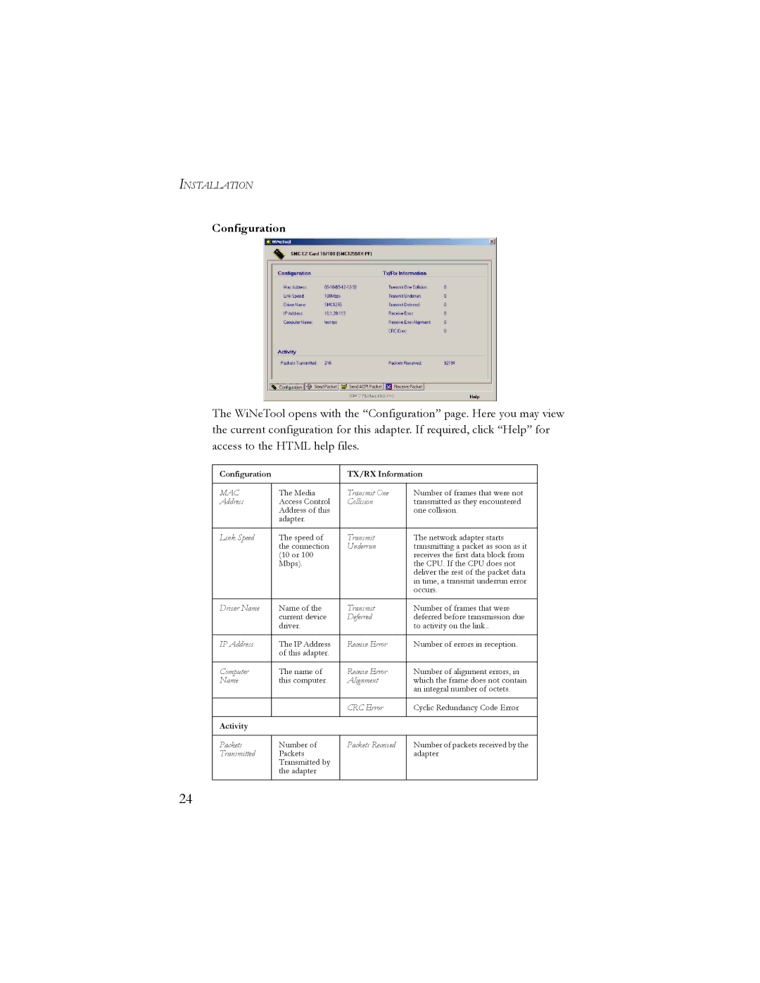 SMC Networks 10/100 Mbps manual Configuration TX/RX Information 