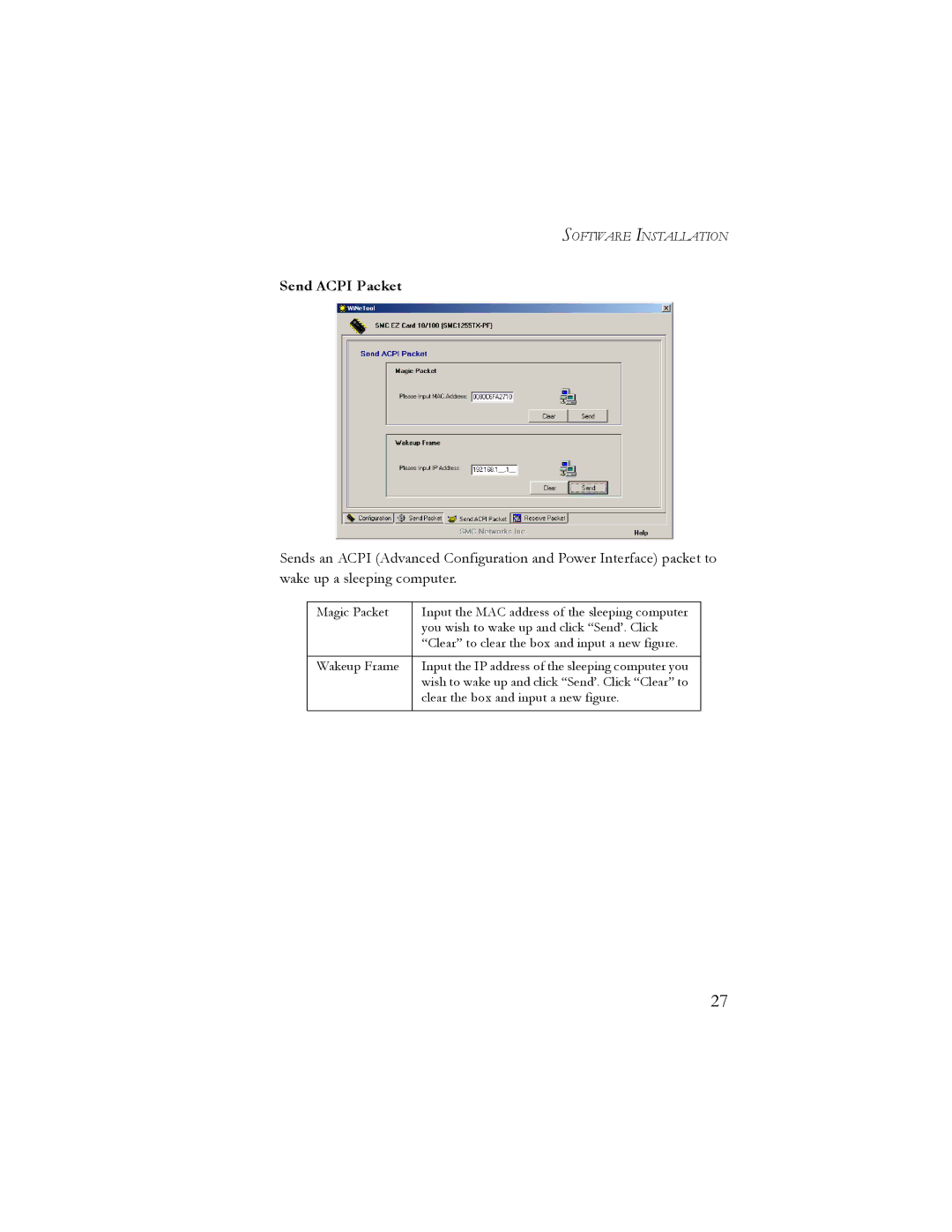 SMC Networks 10/100 Mbps manual Send Acpi Packet 