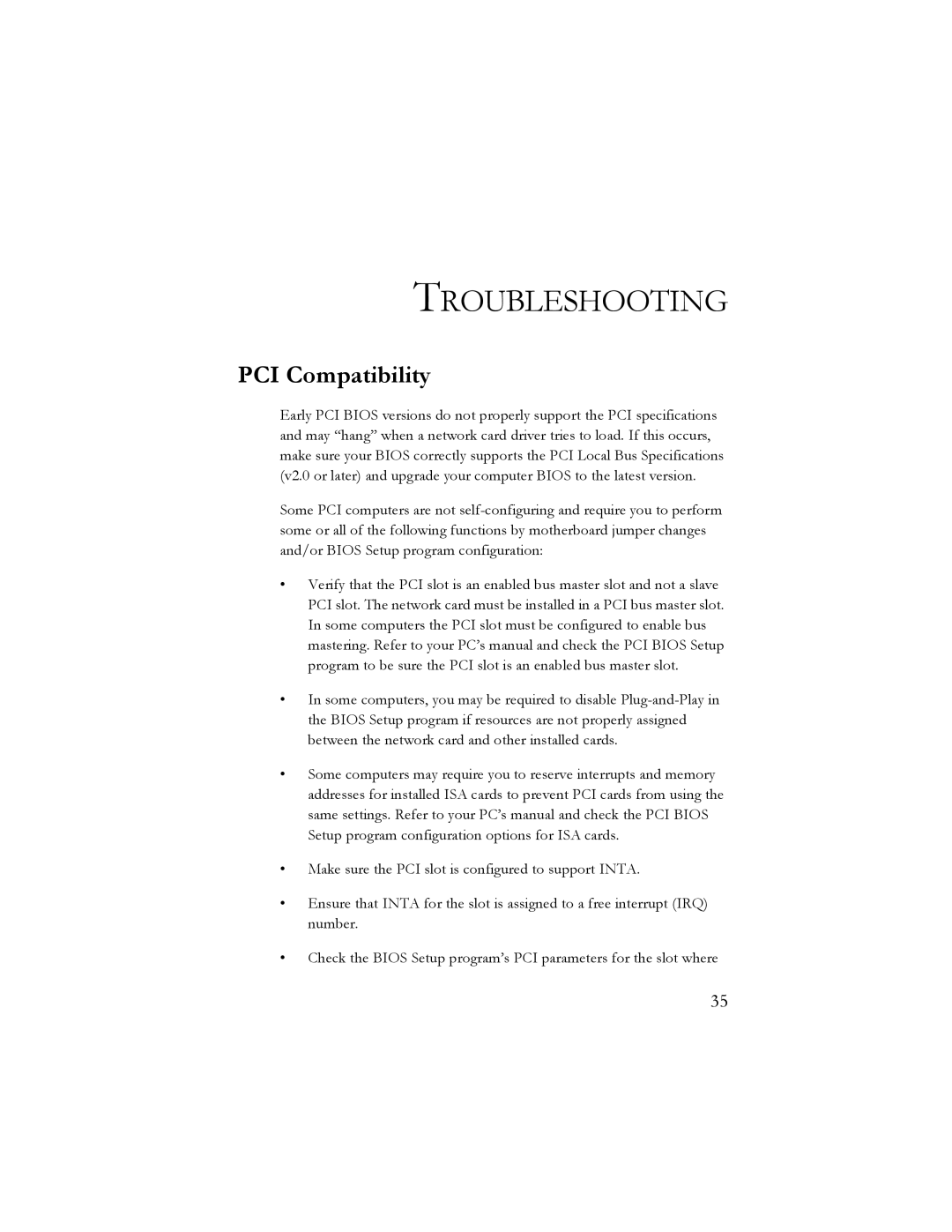 SMC Networks 10/100 Mbps manual Troubleshooting, PCI Compatibility 