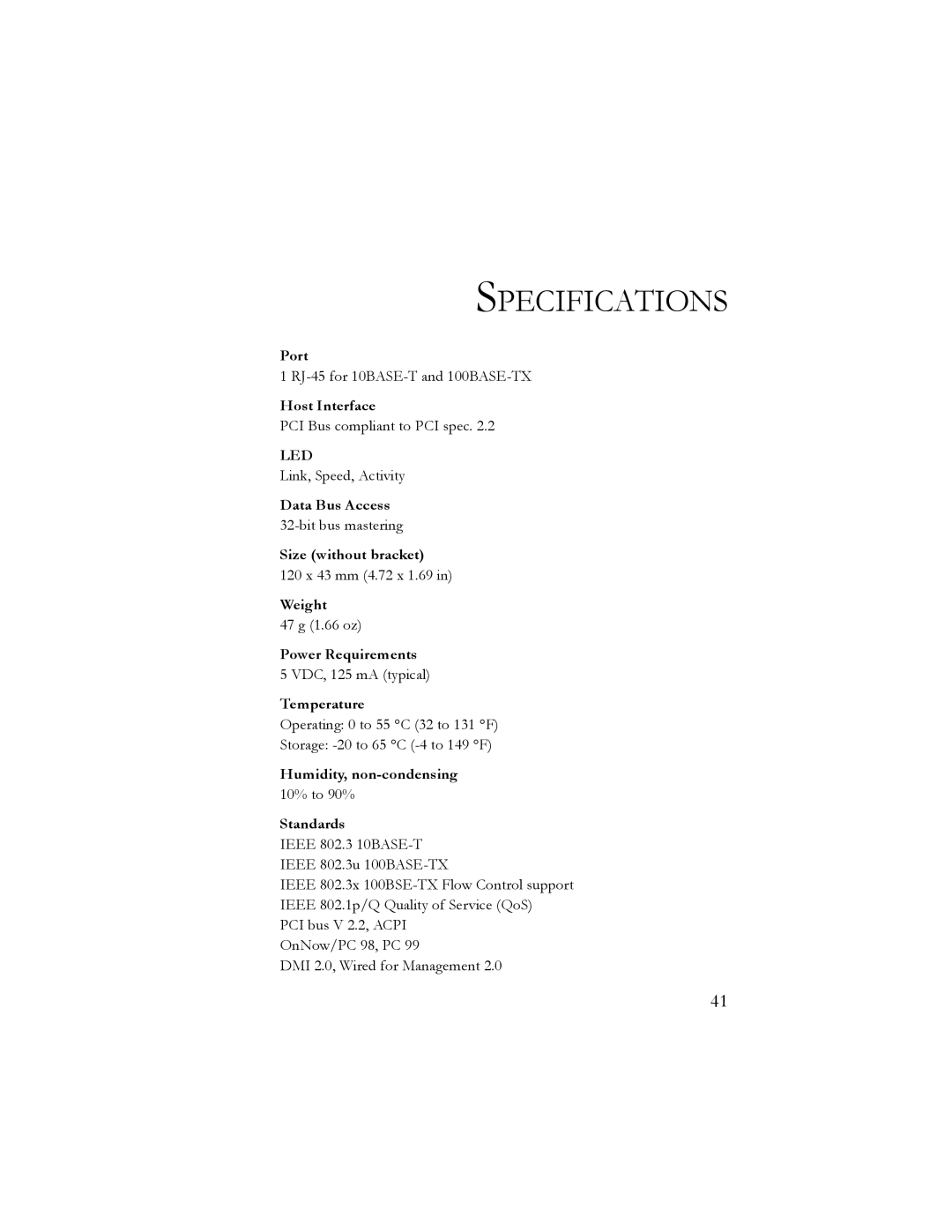 SMC Networks 10/100 Mbps manual Specifications 