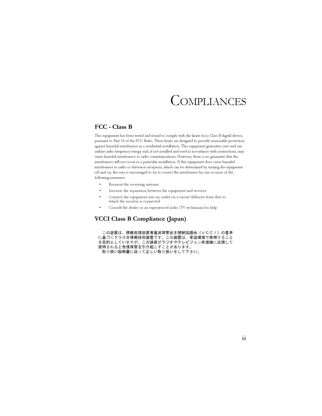 SMC Networks 10/100 Mbps manual Compliances, FCC - Class B, VCCI Class B Compliance Japan 