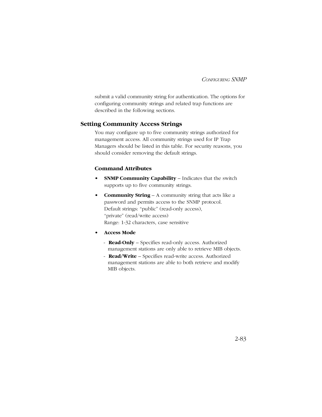 SMC Networks 10/100 manual Setting Community Access Strings, Access Mode 