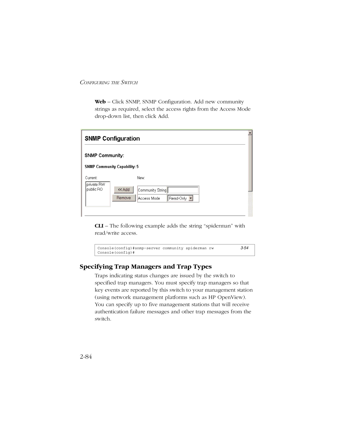 SMC Networks 10/100 manual Specifying Trap Managers and Trap Types 