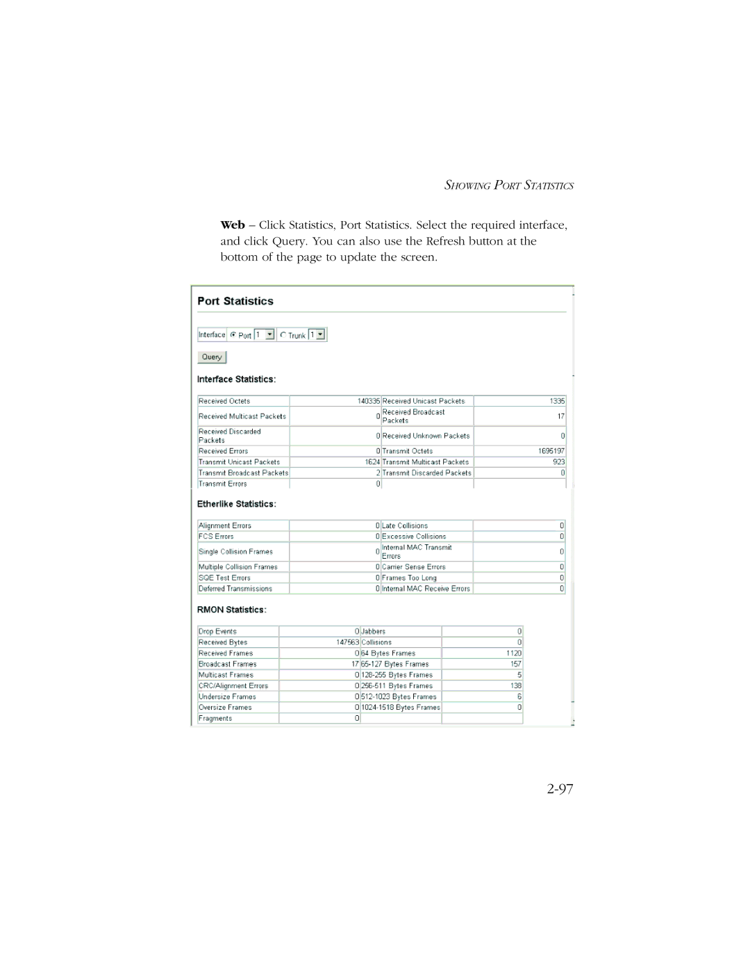 SMC Networks 10/100 manual Showing Port Statistics 