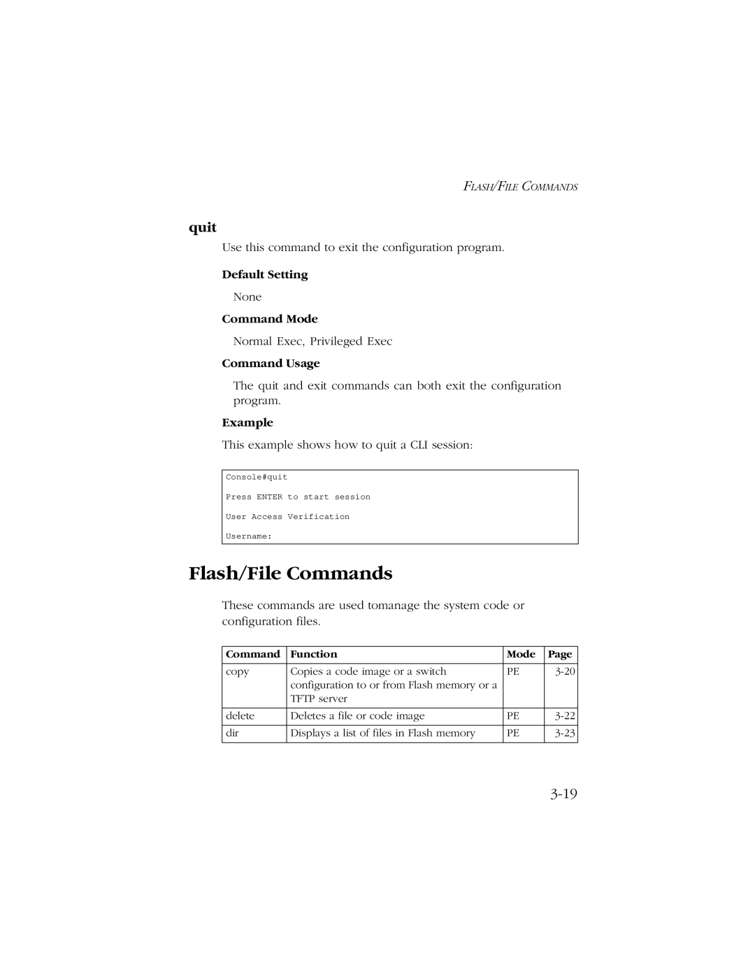 SMC Networks 10/100 manual Flash/File Commands, Quit 