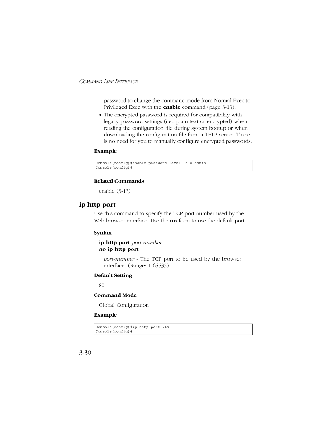 SMC Networks 10/100 manual Syntax Ip http port port-numberno ip http port, Default Setting Command Mode 