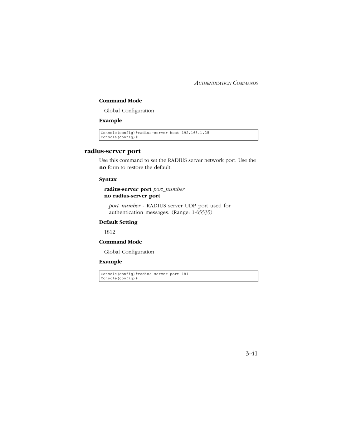 SMC Networks 10/100 manual Syntax Radius-server port portnumber no radius-server port 