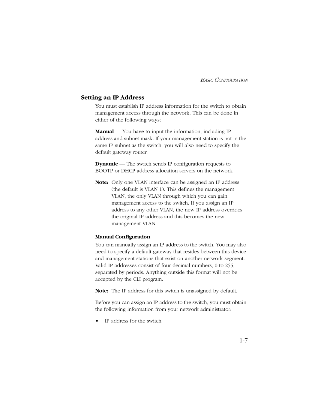 SMC Networks 10/100 manual Setting an IP Address, Manual Configuration 