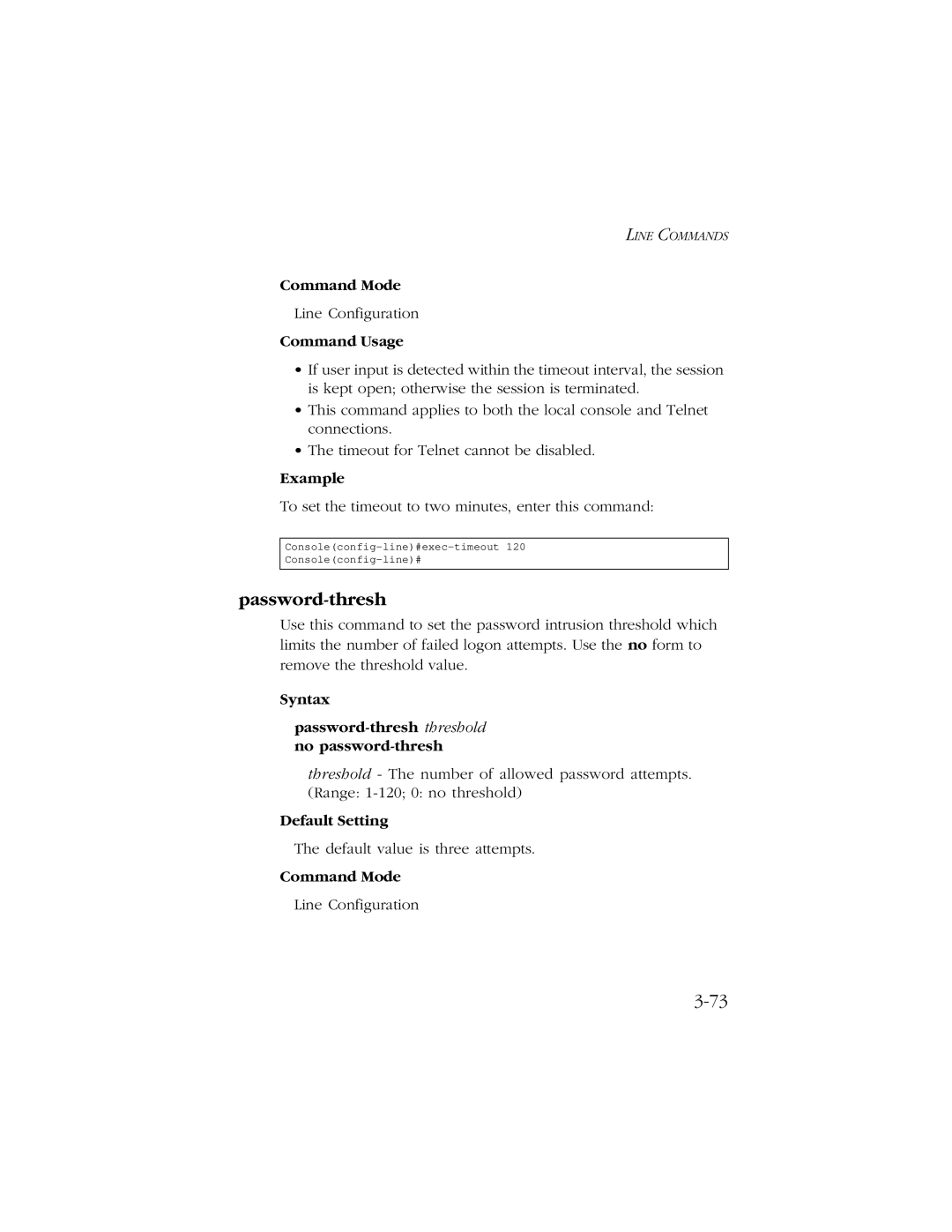 SMC Networks 10/100 manual Syntax Password-thresh threshold no password-thresh 