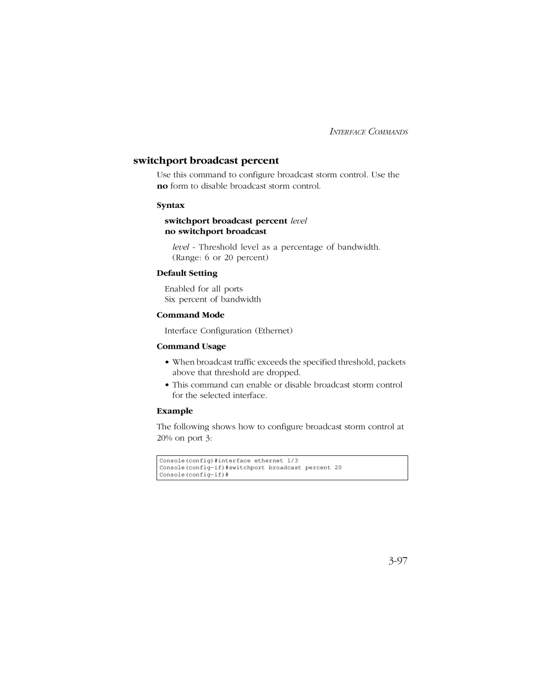 SMC Networks 10/100 manual Switchport broadcast percent 