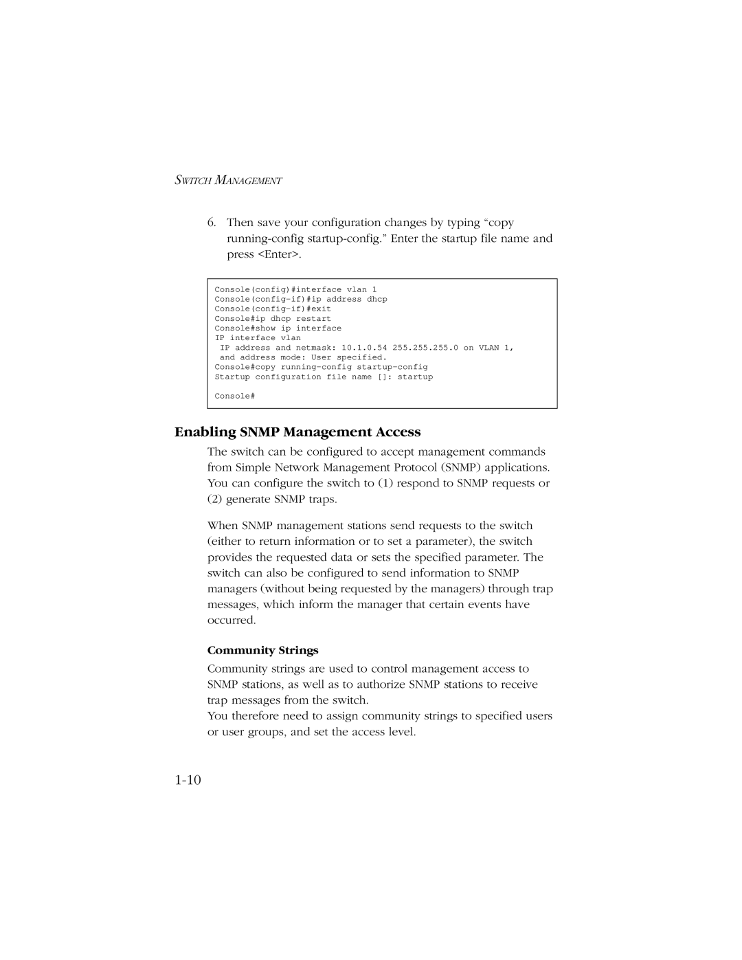 SMC Networks 10/100 manual Enabling Snmp Management Access, Community Strings 