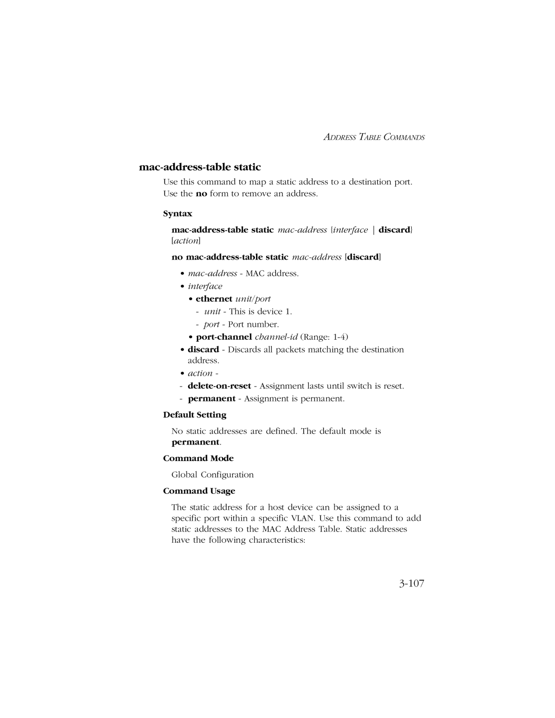 SMC Networks 10/100 manual Mac-address-table static, Ethernet unit/port 