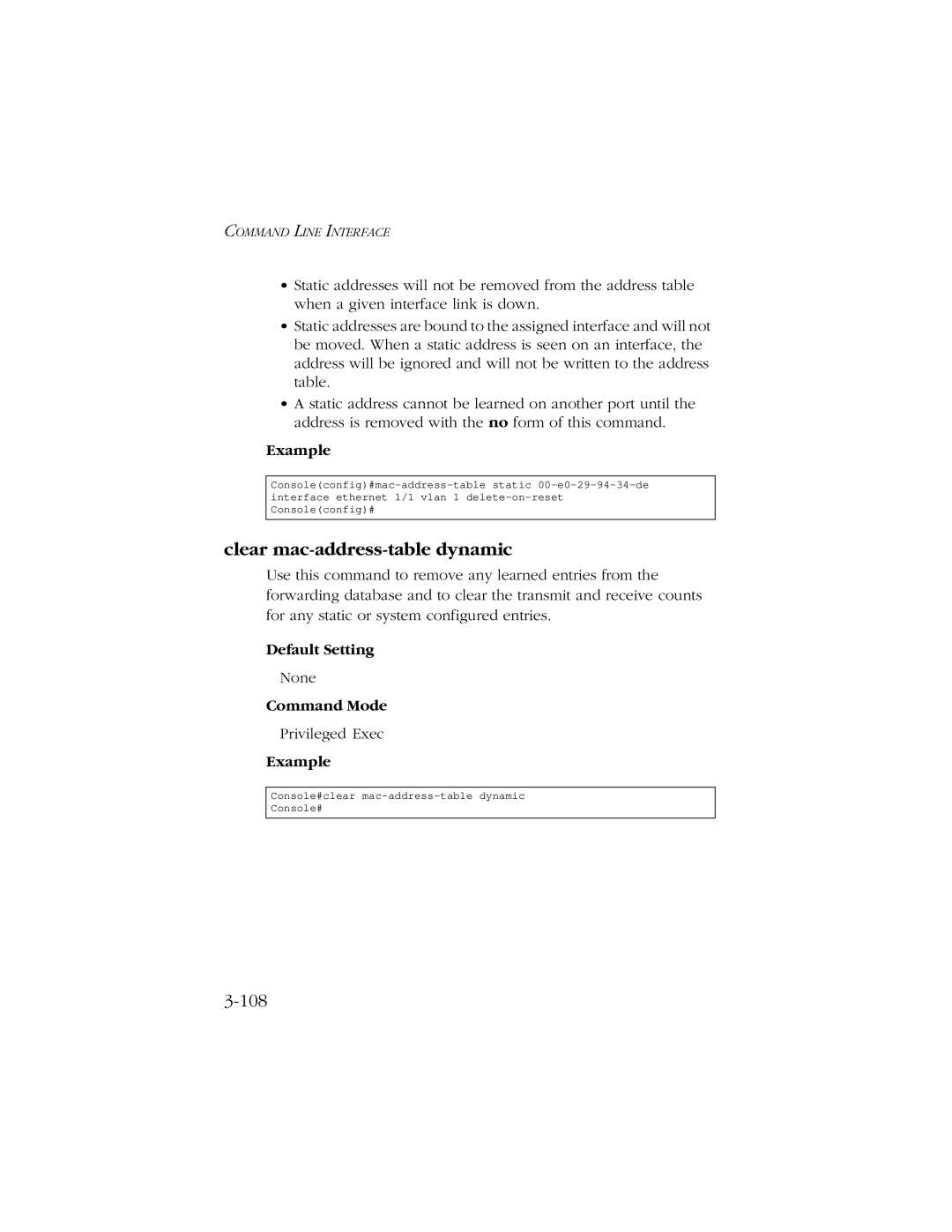 SMC Networks 10/100 manual Clear mac-address-table dynamic, 108 