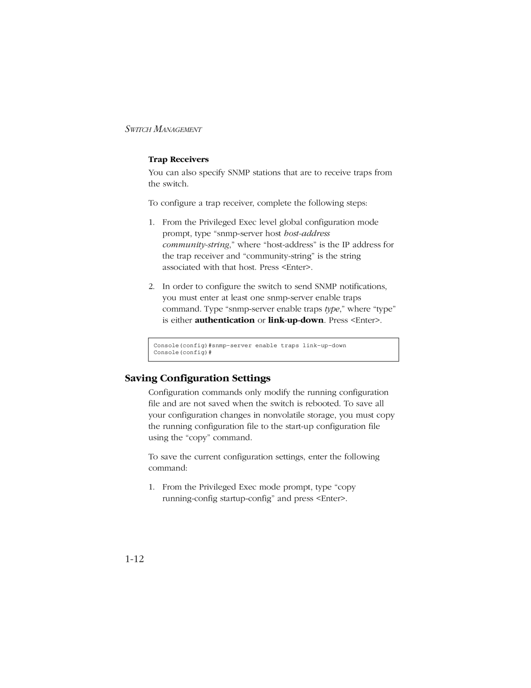 SMC Networks 10/100 manual Saving Configuration Settings, Trap Receivers 