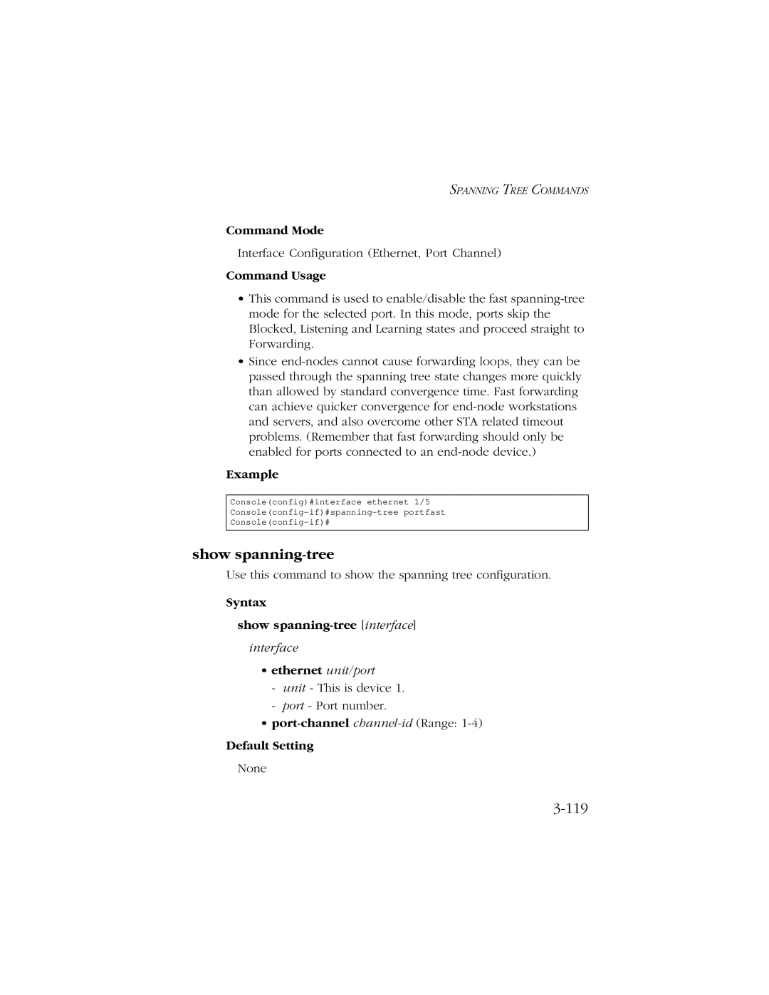 SMC Networks 10/100 manual 119, Syntax Show spanning-tree interface 