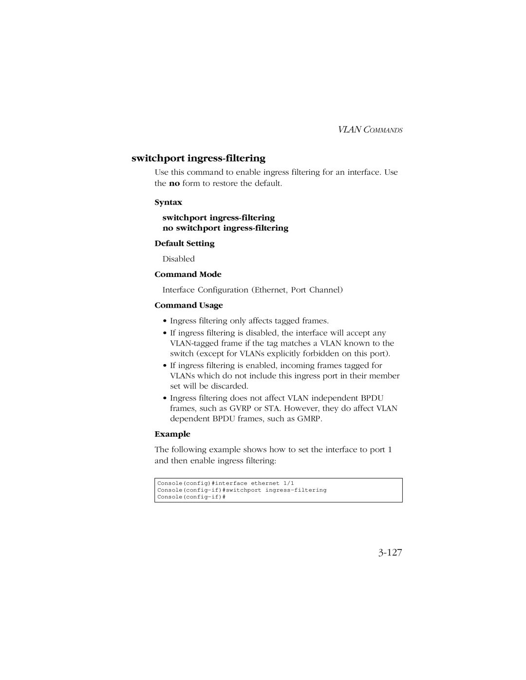 SMC Networks 10/100 manual Switchport ingress-filtering, 127 