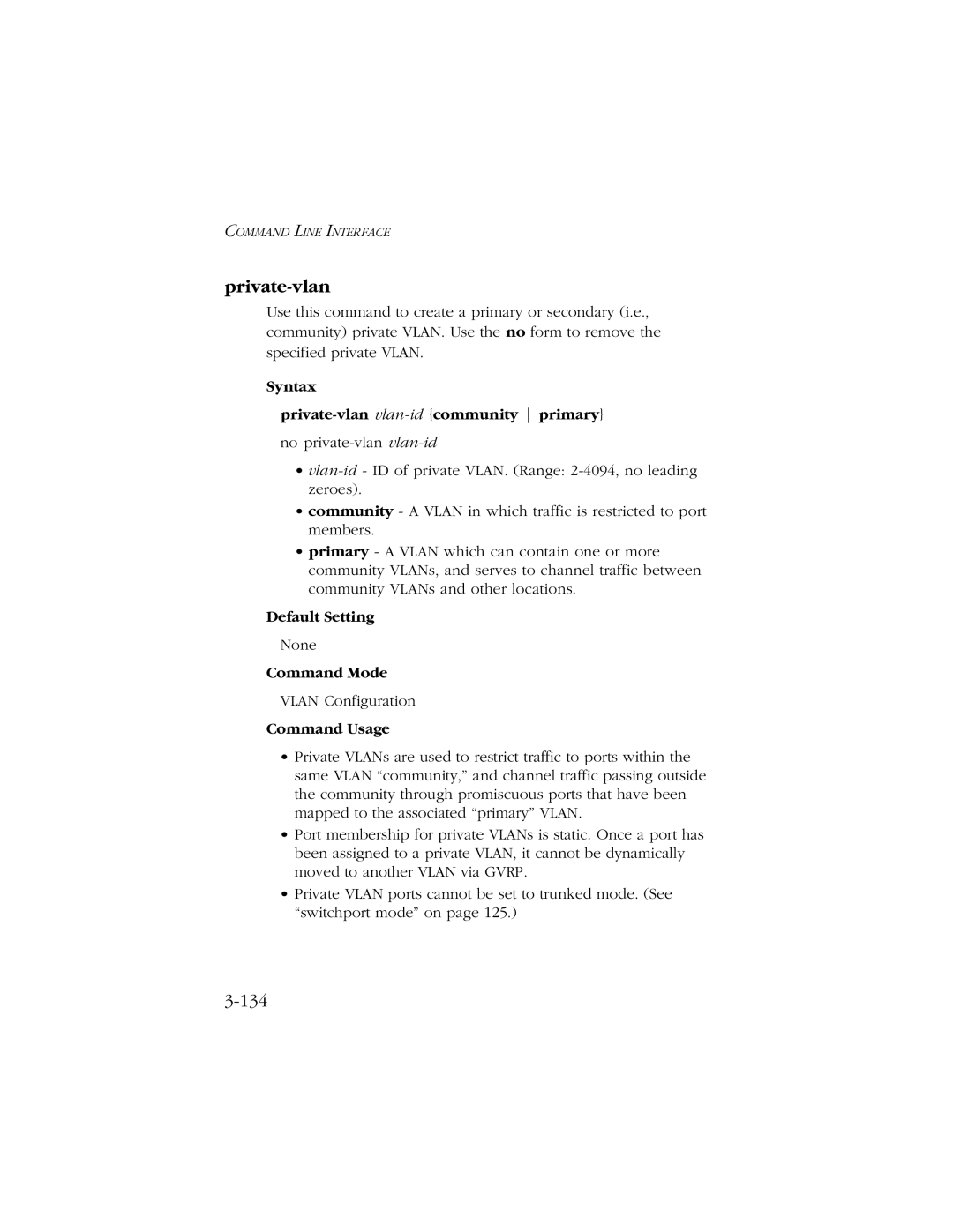 SMC Networks 10/100 manual 134, Syntax Private-vlan vlan-idcommunity primary 