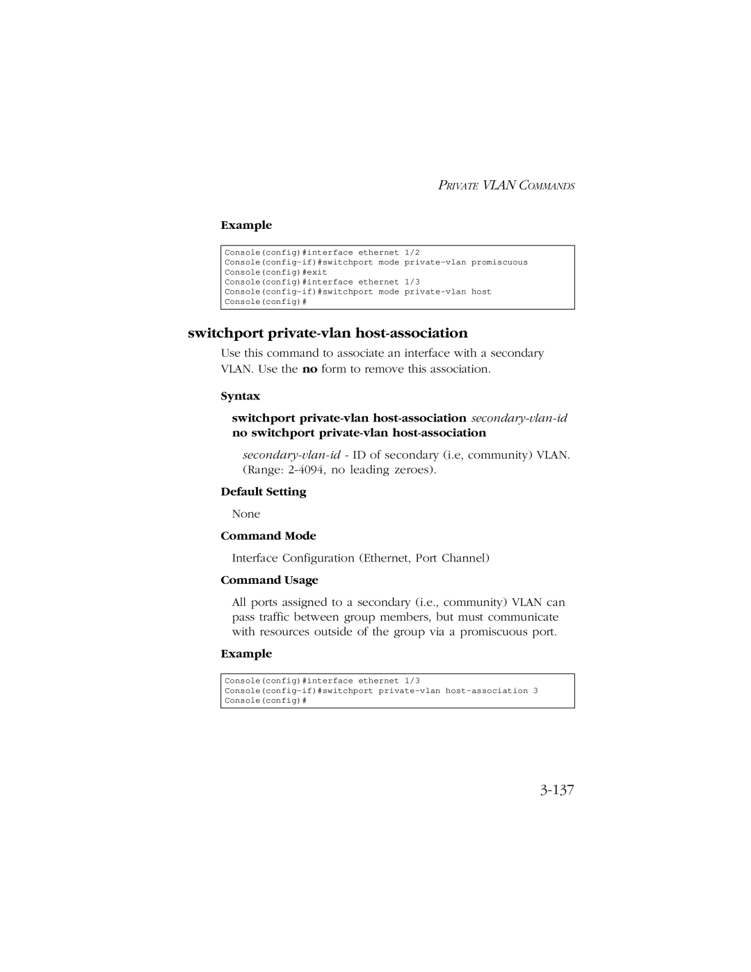 SMC Networks 10/100 manual Switchport private-vlan host-association, 137 