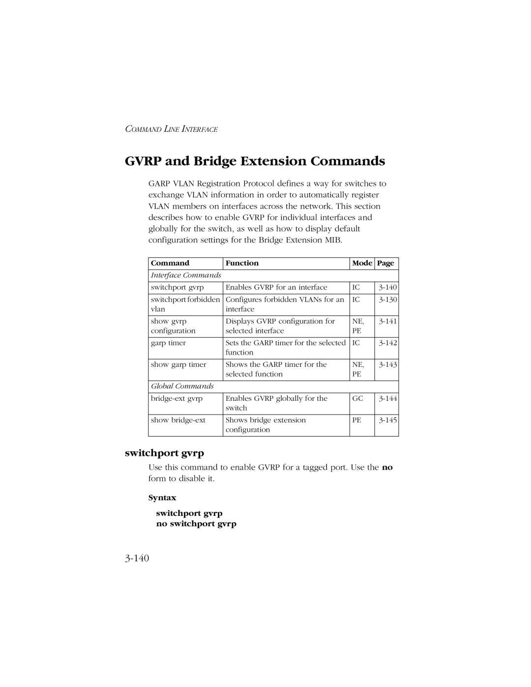 SMC Networks 10/100 manual Gvrp and Bridge Extension Commands, 140, Syntax Switchport gvrp no switchport gvrp 