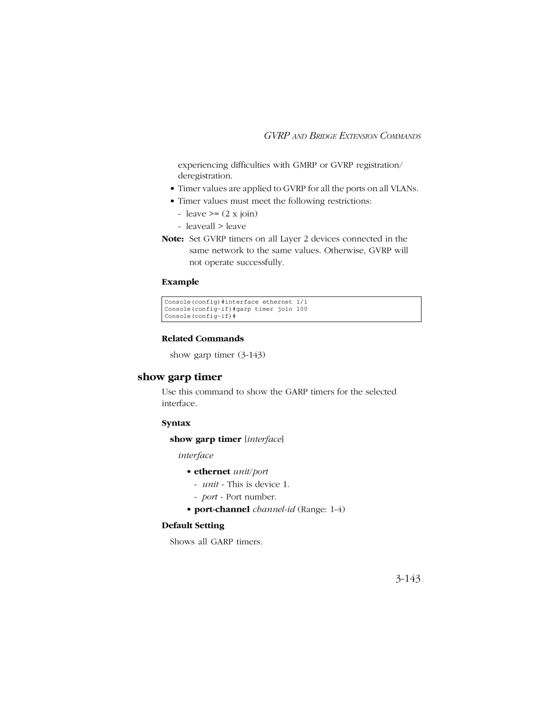 SMC Networks 10/100 manual 143, Syntax Show garp timer interface 