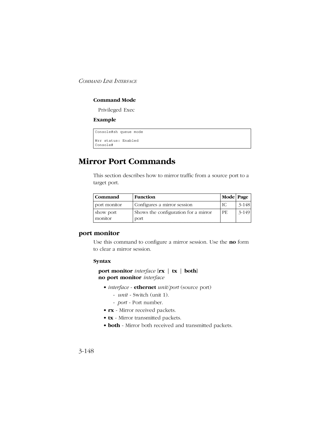 SMC Networks 10/100 manual Mirror Port Commands, Port monitor, 148 