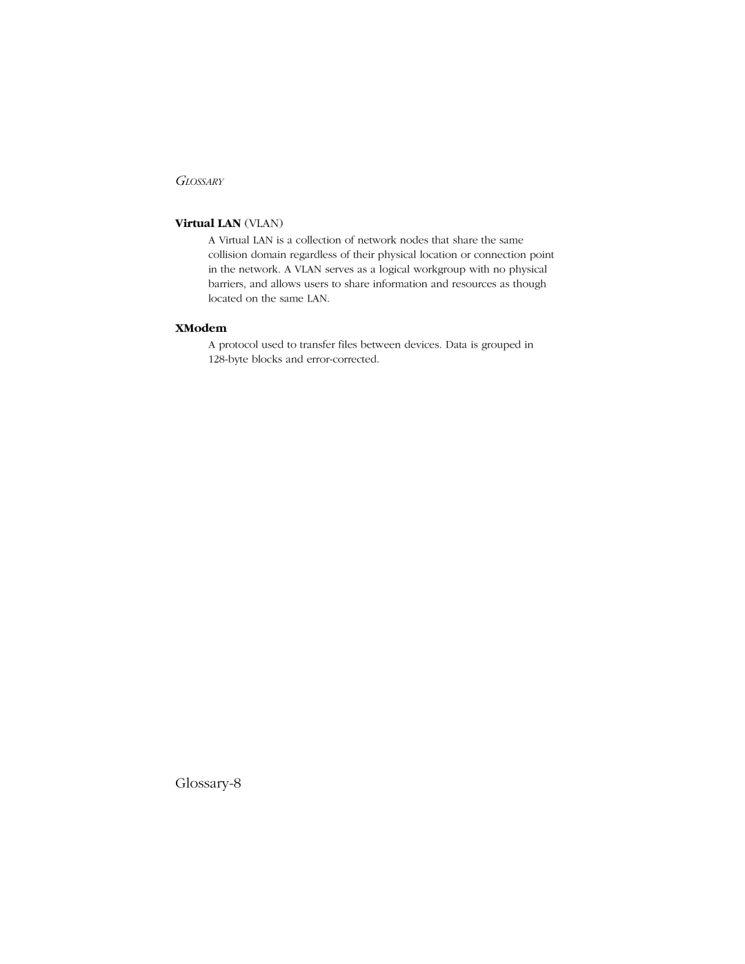 SMC Networks 10/100 manual Glossary-8, Virtual LAN Vlan, XModem 