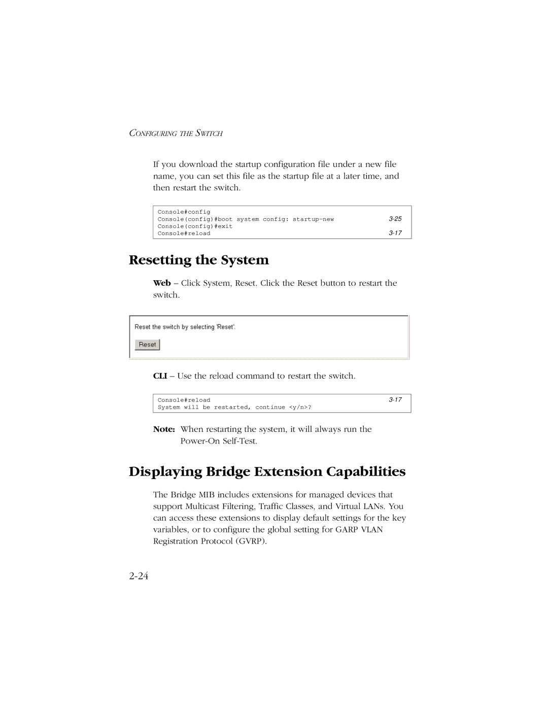 SMC Networks 10/100 manual Resetting the System, Displaying Bridge Extension Capabilities 