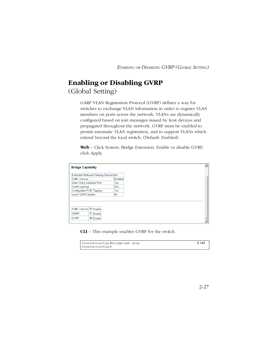 SMC Networks 10/100 manual Enabling or Disabling Gvrp, Global Setting 