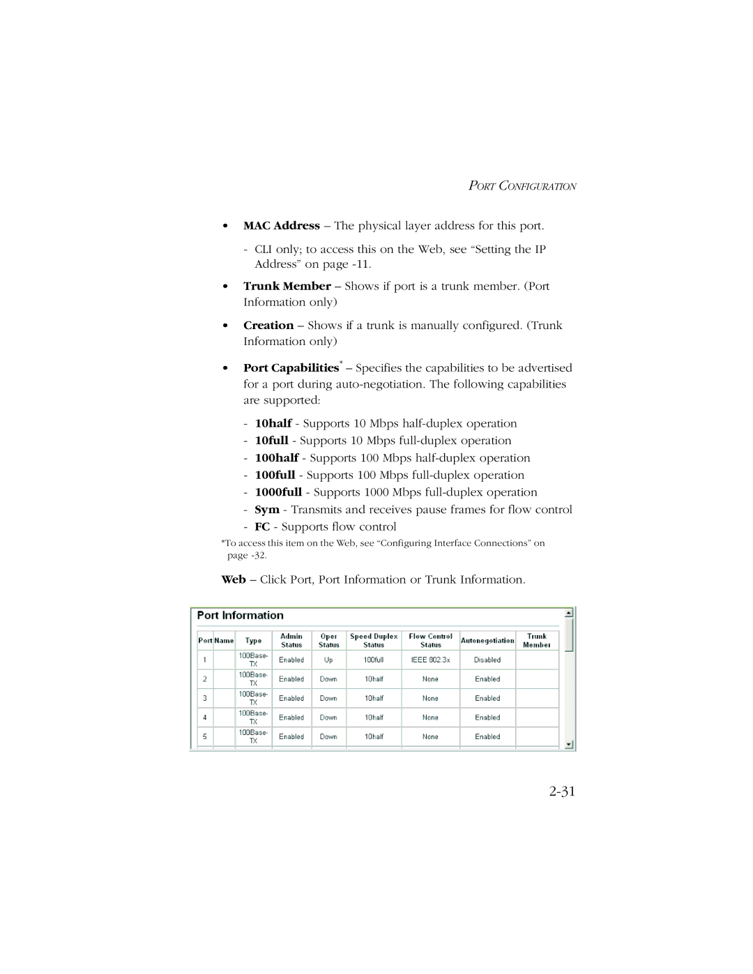 SMC Networks 10/100 manual Web Click Port, Port Information or Trunk Information 