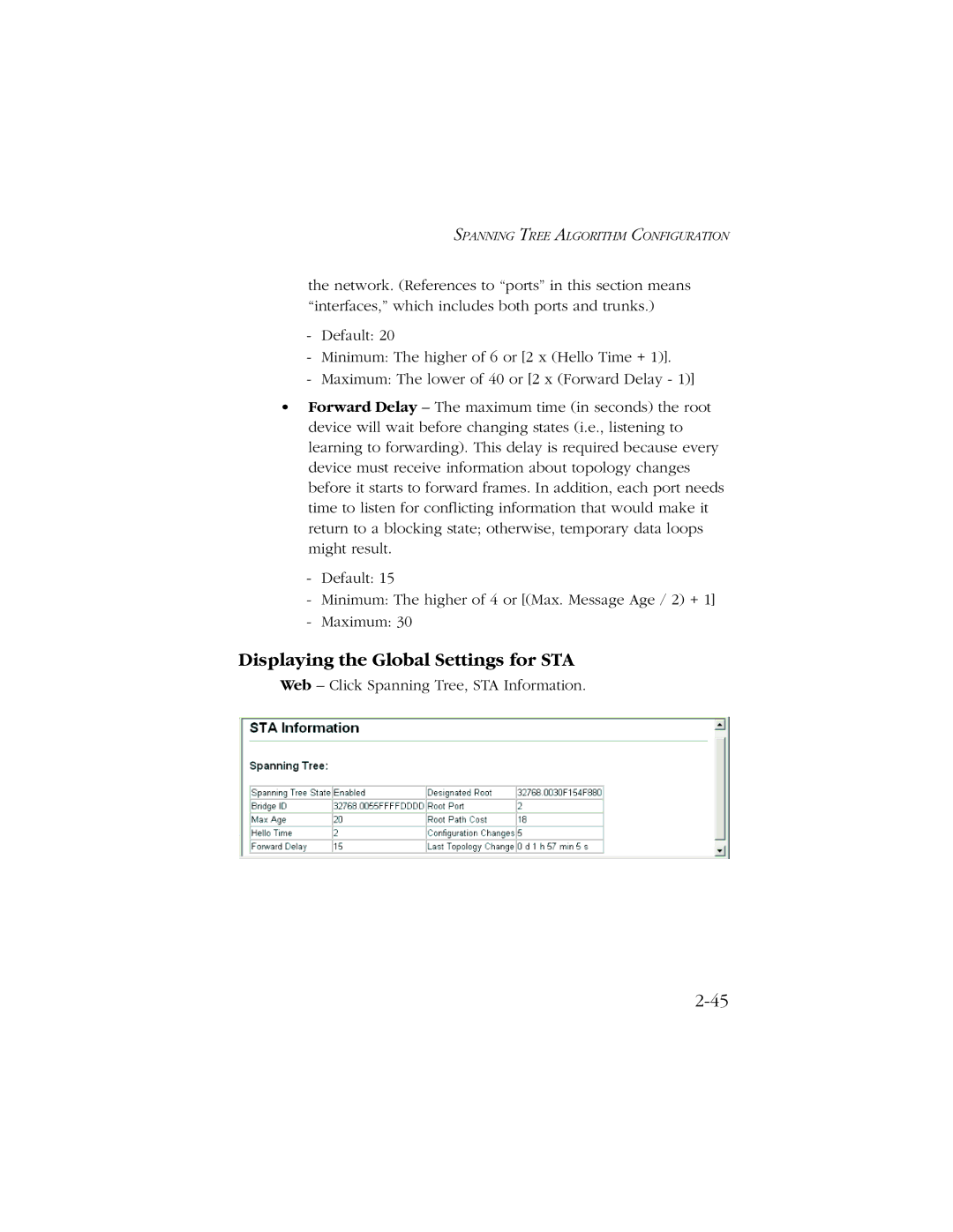 SMC Networks 10/100 manual Displaying the Global Settings for STA 