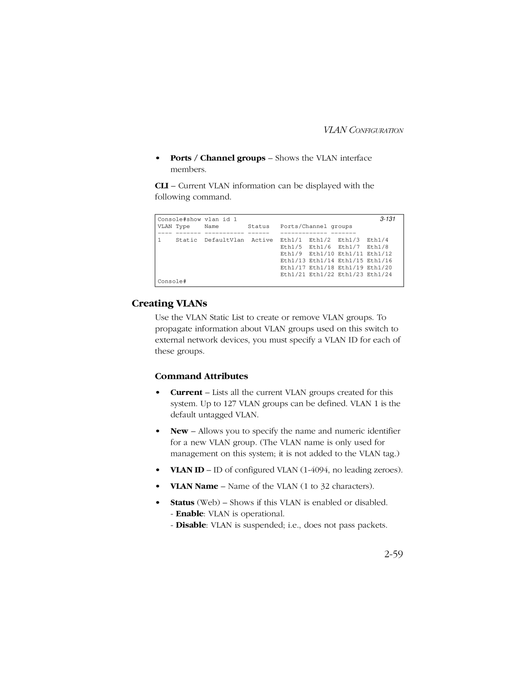 SMC Networks 10/100 manual Creating VLANs, 131 