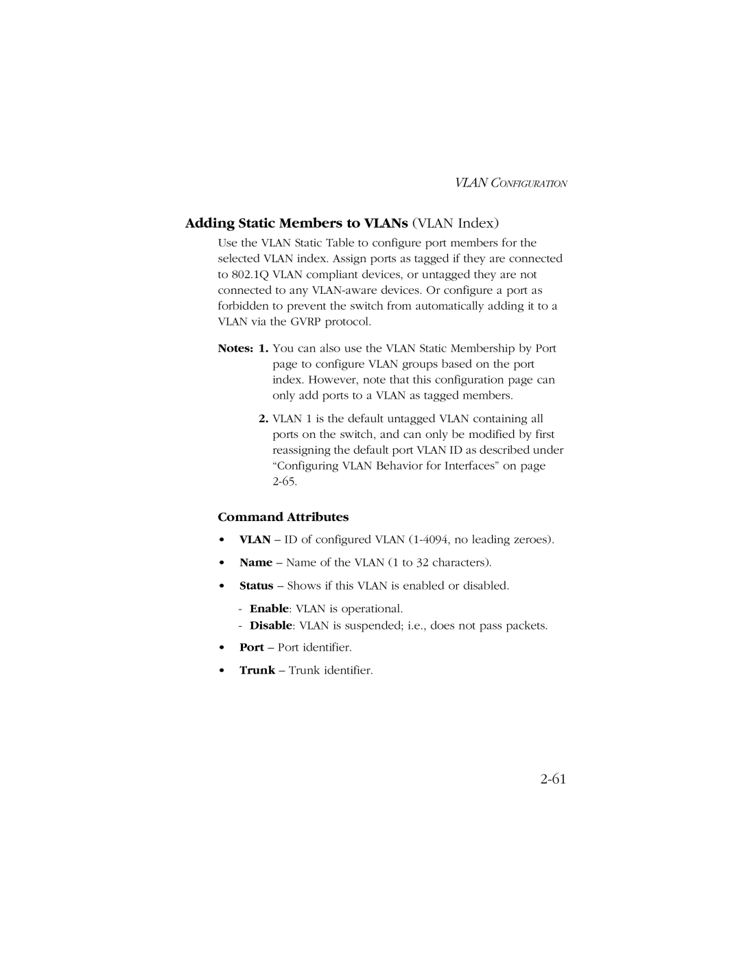 SMC Networks 10/100 manual Adding Static Members to VLANs Vlan Index 