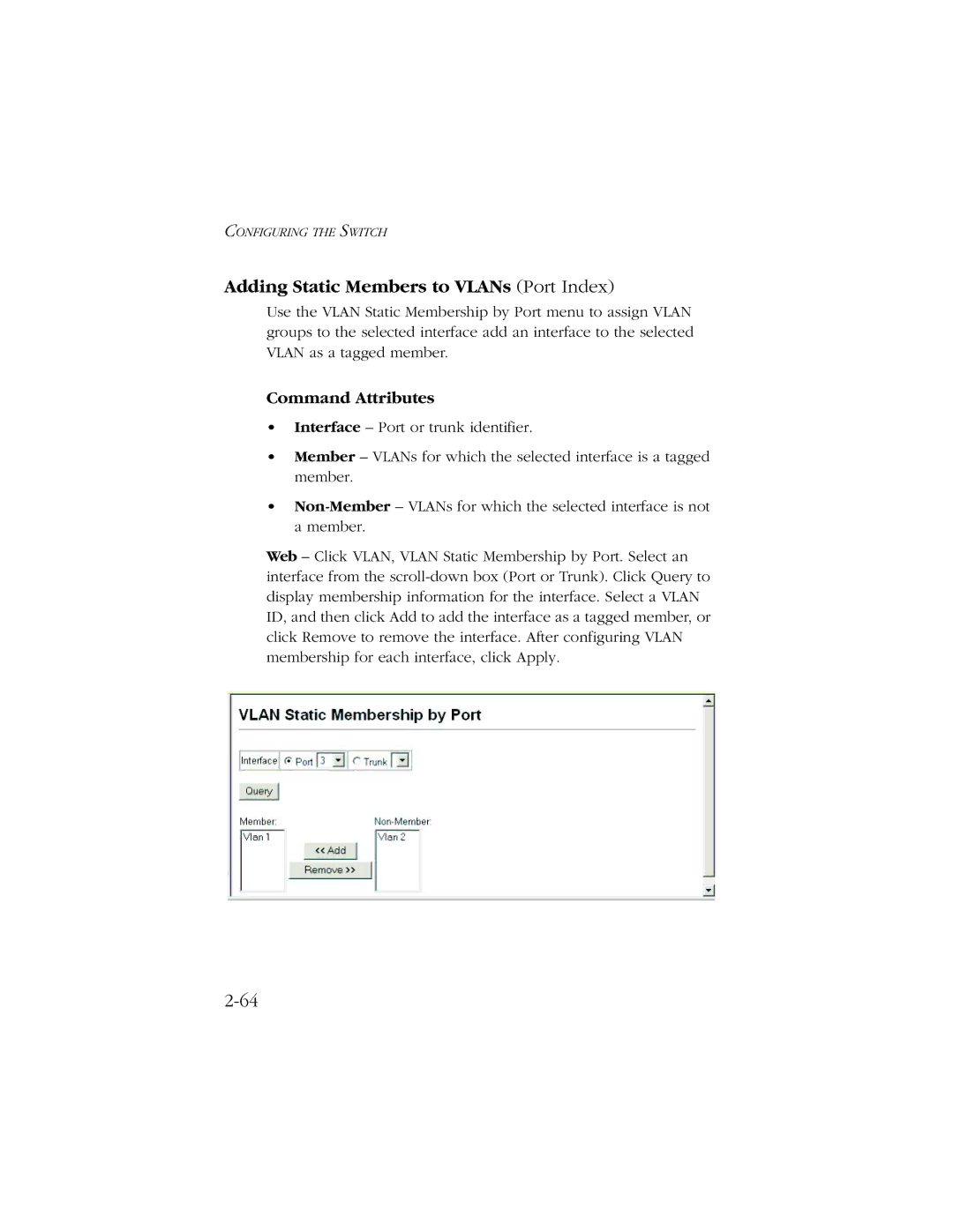 SMC Networks 10/100 manual Adding Static Members to VLANs Port Index 