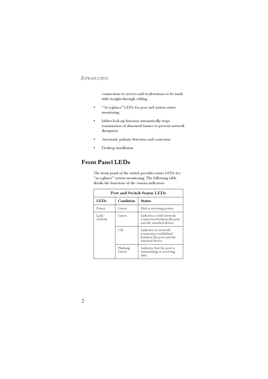 SMC Networks 10/100 manual Front Panel LEDs, Port and Switch Status LEDs 