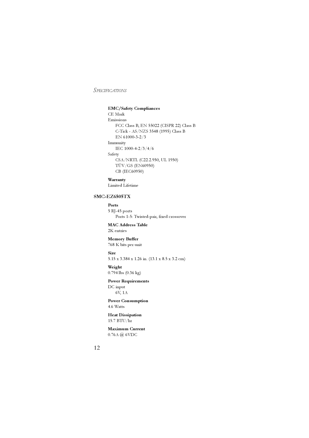 SMC Networks 10/100 manual SMC-EZ6505TX 