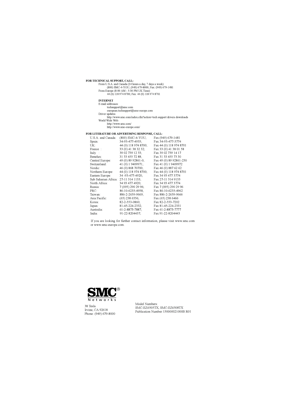 SMC Networks 10/100 manual SMC-EZ6505TX, SMC-EZ6508TX 