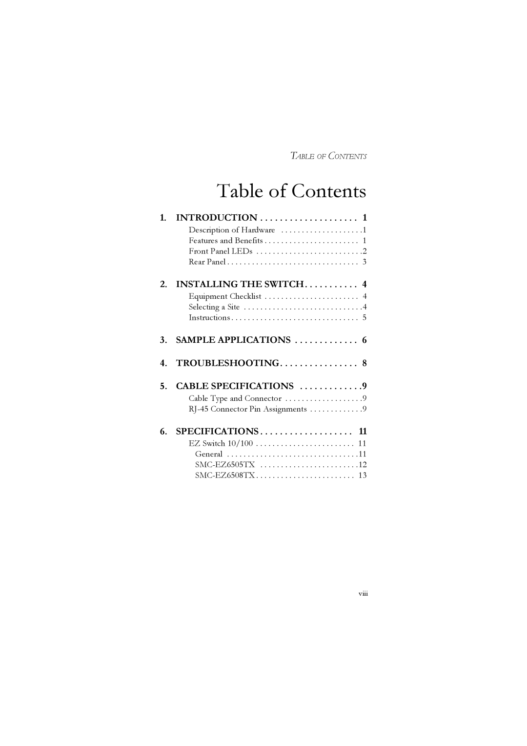 SMC Networks 10/100 manual Table of Contents 