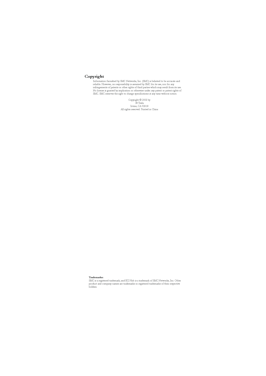 SMC Networks 10/100 manual Copyright, Trademarks 