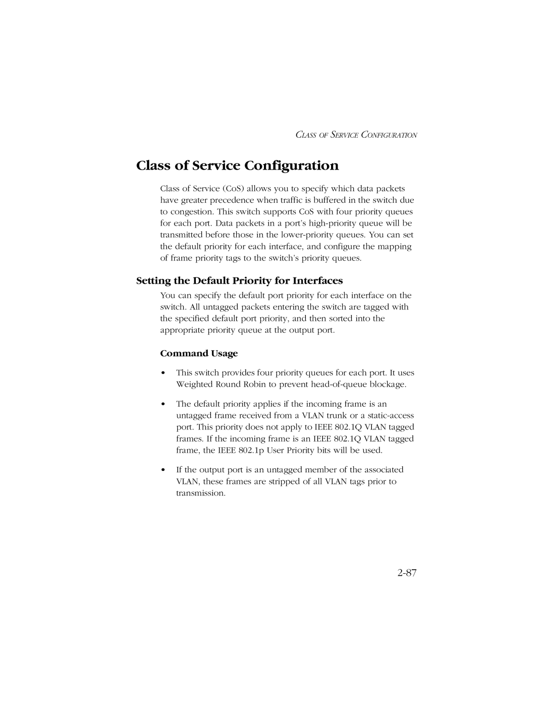 SMC Networks 10/100/1000 SMCGS8P-Smart manual Class of Service Configuration, Setting the Default Priority for Interfaces 