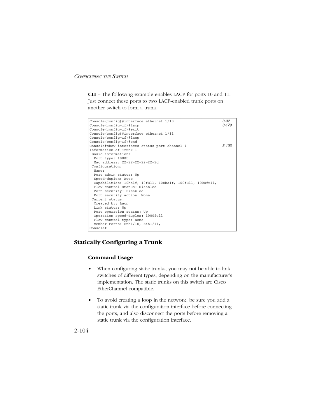 SMC Networks 10/100/1000 SMCGS8P-Smart manual Statically Configuring a Trunk, 104 