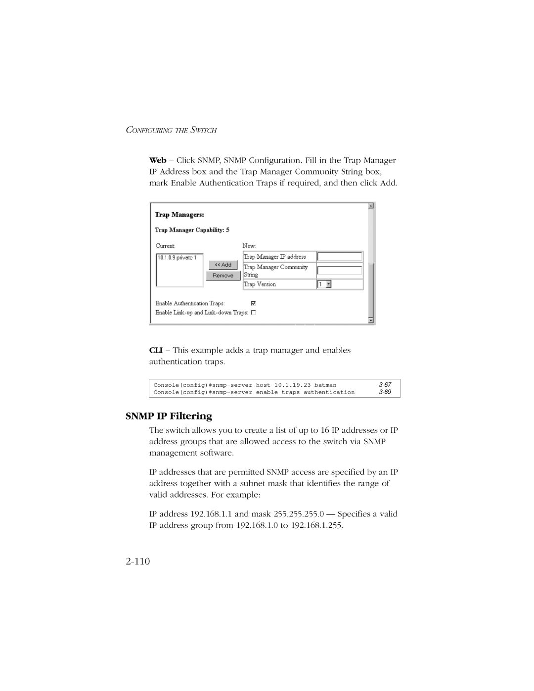 SMC Networks 10/100/1000 SMCGS8P-Smart manual Snmp IP Filtering, 110 