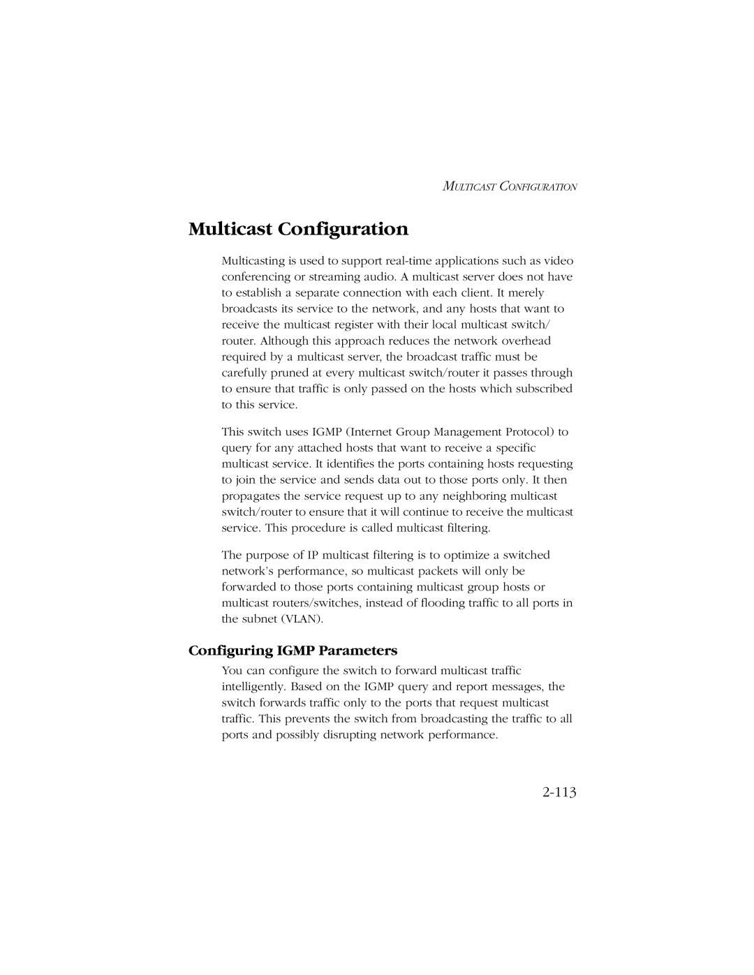 SMC Networks 10/100/1000 SMCGS8P-Smart manual Multicast Configuration, Configuring Igmp Parameters, 113 