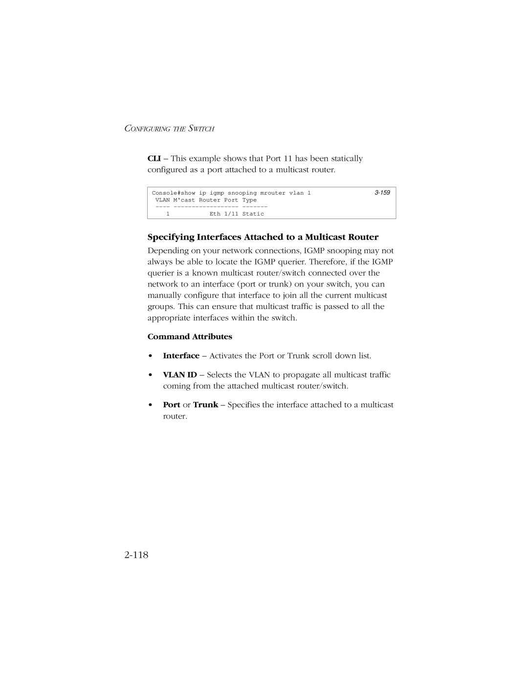 SMC Networks 10/100/1000 SMCGS8P-Smart manual 118, Specifying Interfaces Attached to a Multicast Router 