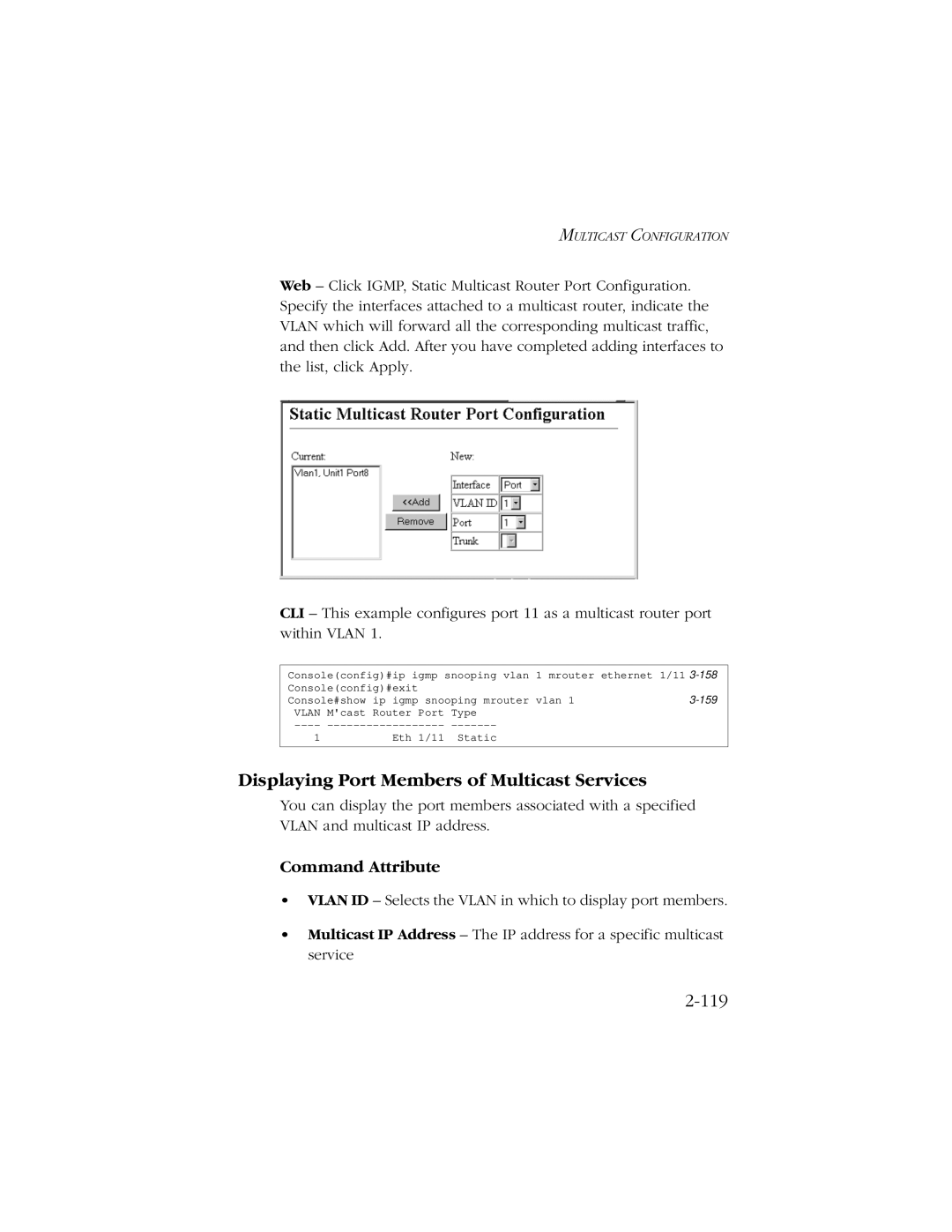 SMC Networks 10/100/1000 SMCGS8P-Smart manual Displaying Port Members of Multicast Services, 119 