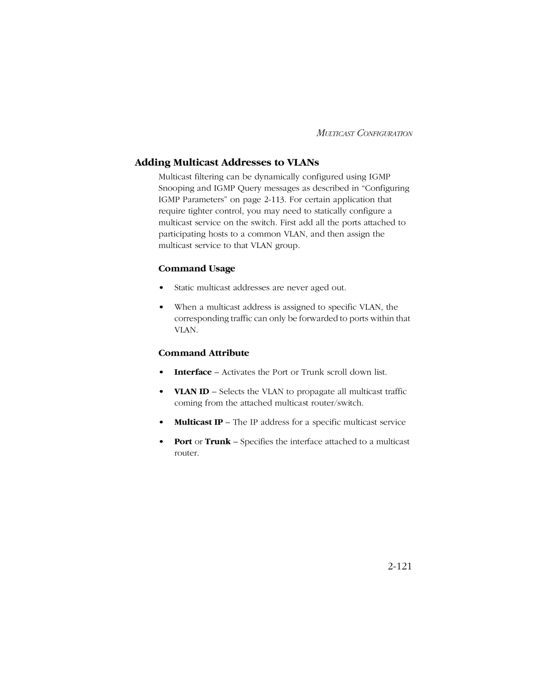 SMC Networks 10/100/1000 SMCGS8P-Smart manual Adding Multicast Addresses to VLANs, 121 