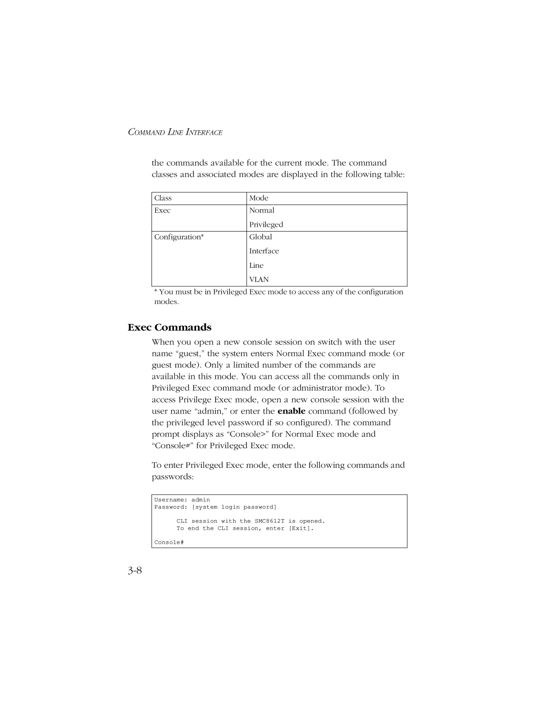 SMC Networks 10/100/1000 SMCGS8P-Smart manual Exec Commands 