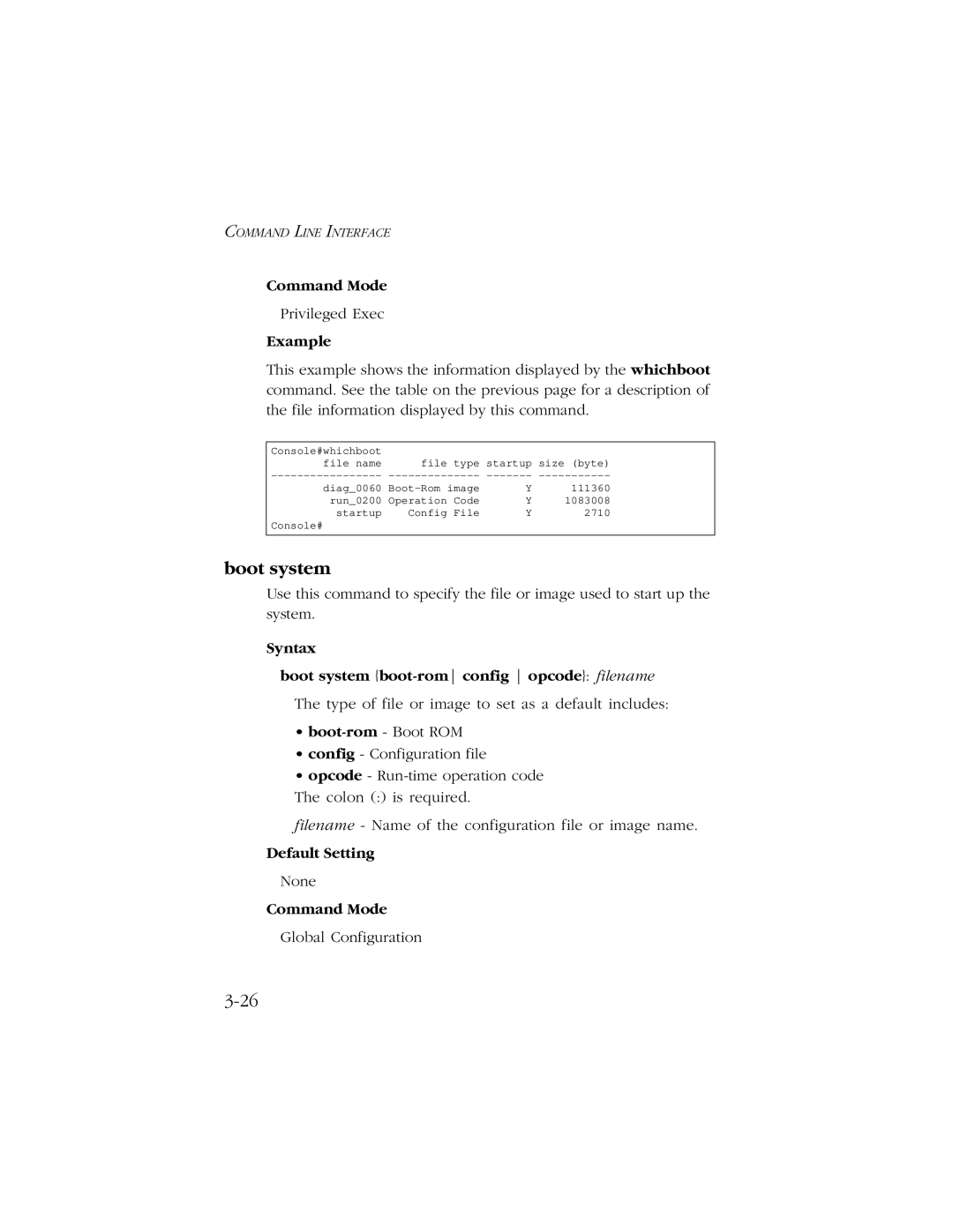 SMC Networks 10/100/1000 SMCGS8P-Smart manual Syntax Boot system boot-romconfig opcode filename 