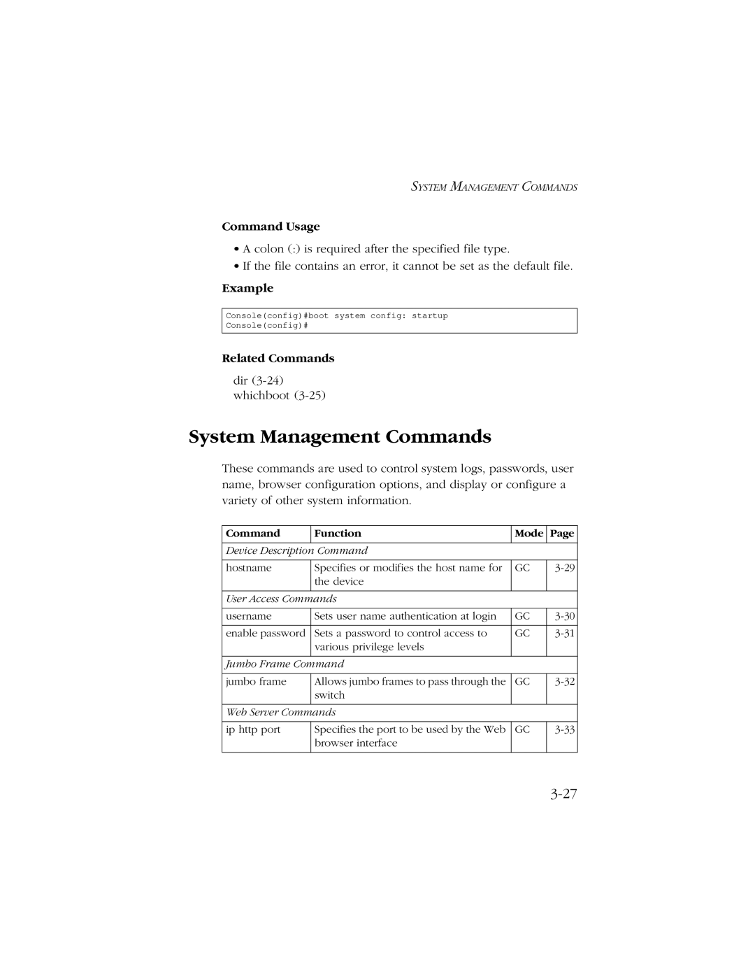 SMC Networks 10/100/1000 SMCGS8P-Smart manual System Management Commands, Command Function Mode 