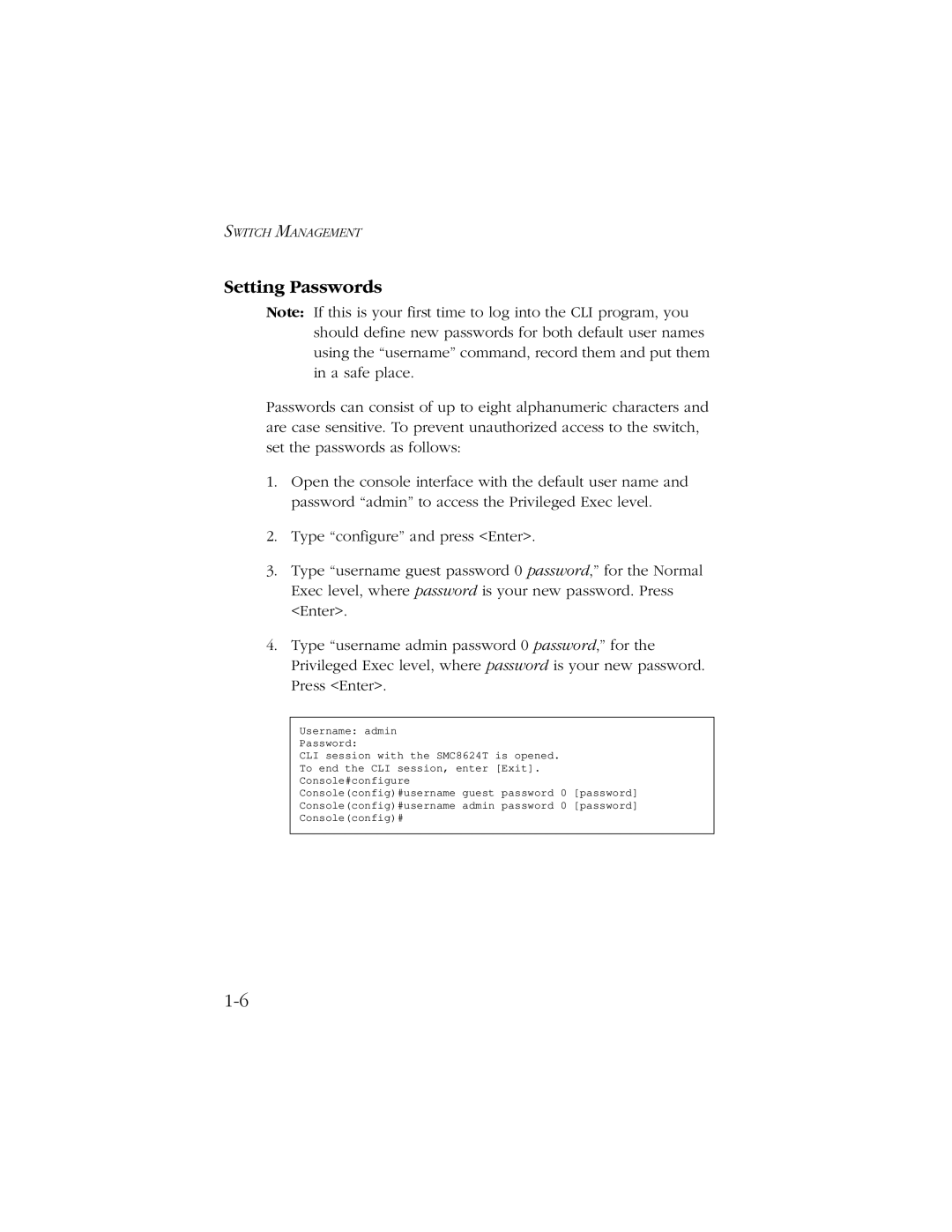 SMC Networks 10/100/1000 SMCGS8P-Smart manual Setting Passwords 