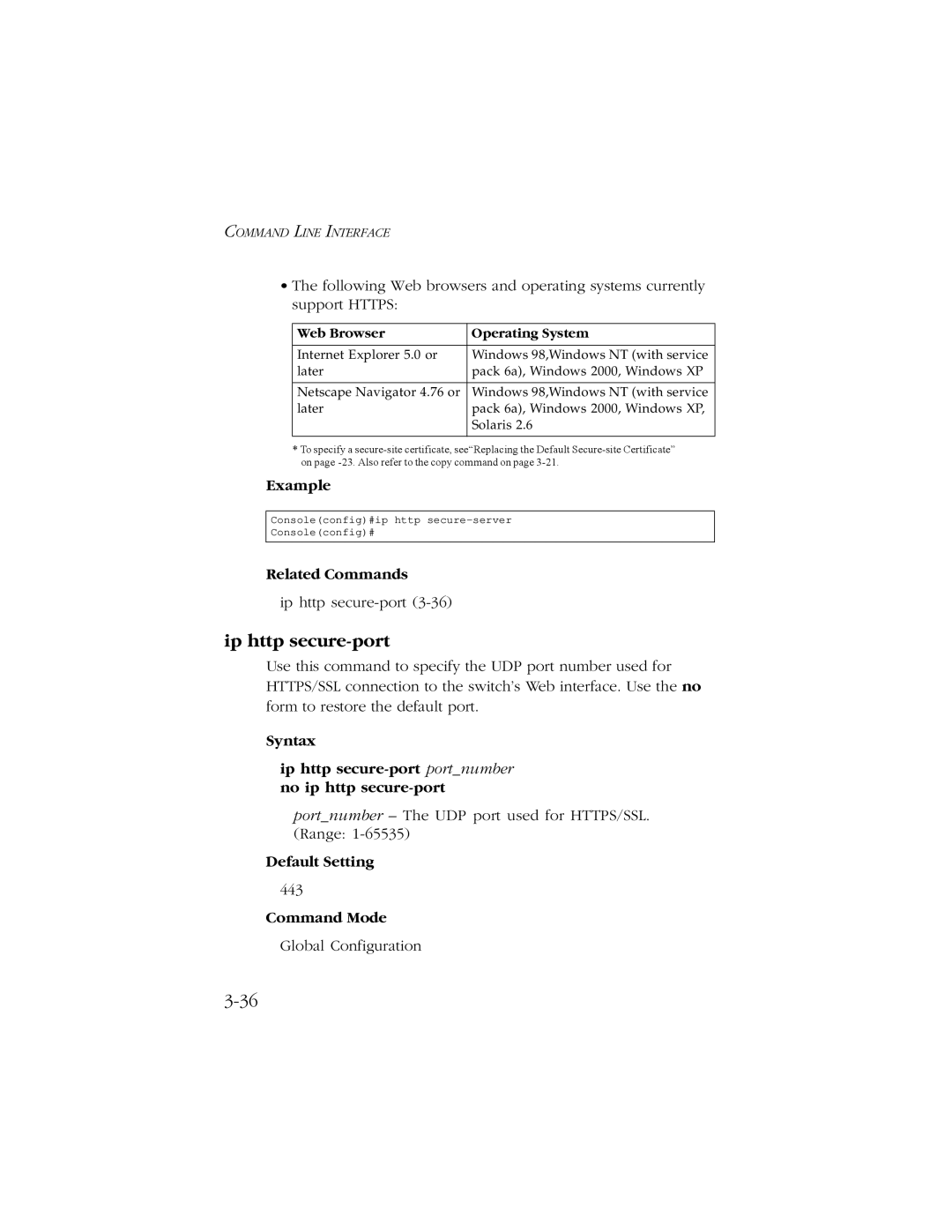 SMC Networks 10/100/1000 SMCGS8P-Smart manual Syntax Ip http secure-port portnumber no ip http secure-port 